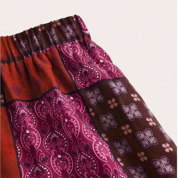 Boho Patchwork Print Maxi Skirt Red - Picture 6 of 11